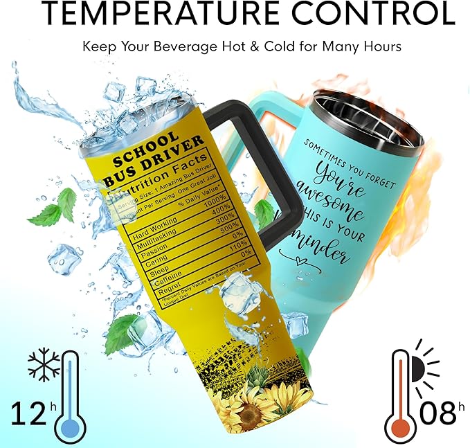 Bus Driver Appreciation Gifts for Men Women, School Bus Driver 40oz Tumbler with Handle and Straw - Bloomnest