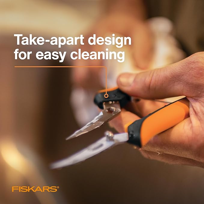 Fiskars Curved Micro-Tip Pruning Snips - 6" Garden Shears with Sheath and SoftGrip Handle - Yard and Garden Tools - Orange/Black - Bloomnest