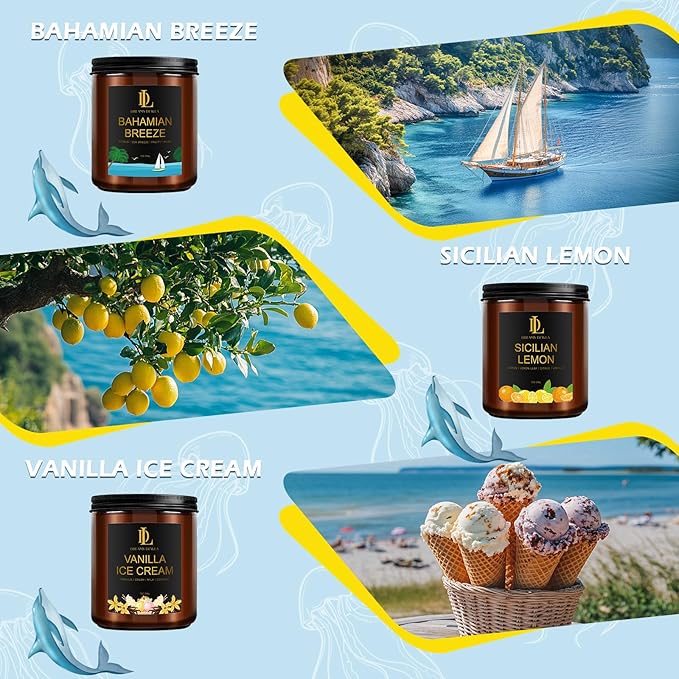 6 Pack Scented Candles Set, 42oz 300 Hour Long Lasting Candle, Soy Candles for Home Scented, Scents of Pink Sands/Coconut Vanilla/Bahama Breeze/Pineapple Cocktail/Sicilian Lemon/Vanilla Ice Cream - Bloomnest