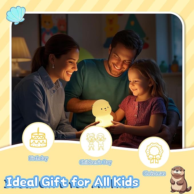 Attivolife Otter Night Light for Kids, Cute Sea Otter Silicone Lamp, Protable Nursery Table Lamp with 7 Color & Dimmable & Timer, Toddler Room Decor Gifts for Baby Children Teen Birthday Christmas - Bloomnest