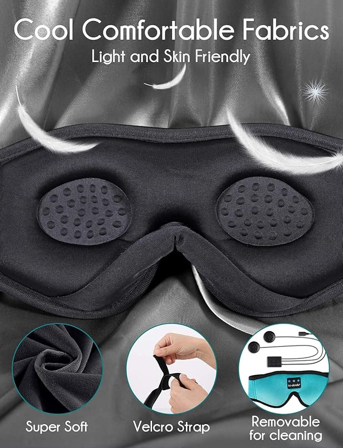 LC-dolida Sleep Headphones, Sleep Mask Bluetooth Wireless Music Eye Mask, Sleeping Headphones for Side Sleepers Sleep Mask with Bluetooth Headphones Ultra-Thin Stereo Speakers Perfect for Sleeping - Bloomnest