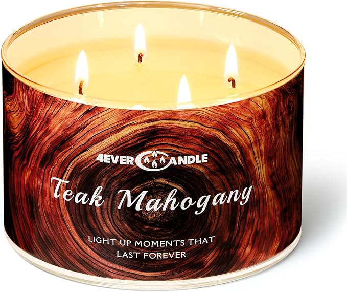 Soy Wax Blend Candle for Home, 4-Wick Candles in Teakwood & Mahogany Scented, Aromatherapy Candles Gift for Parties, Relaxing, Over 50 Hours of Burn Time, 18oz - Bloomnest