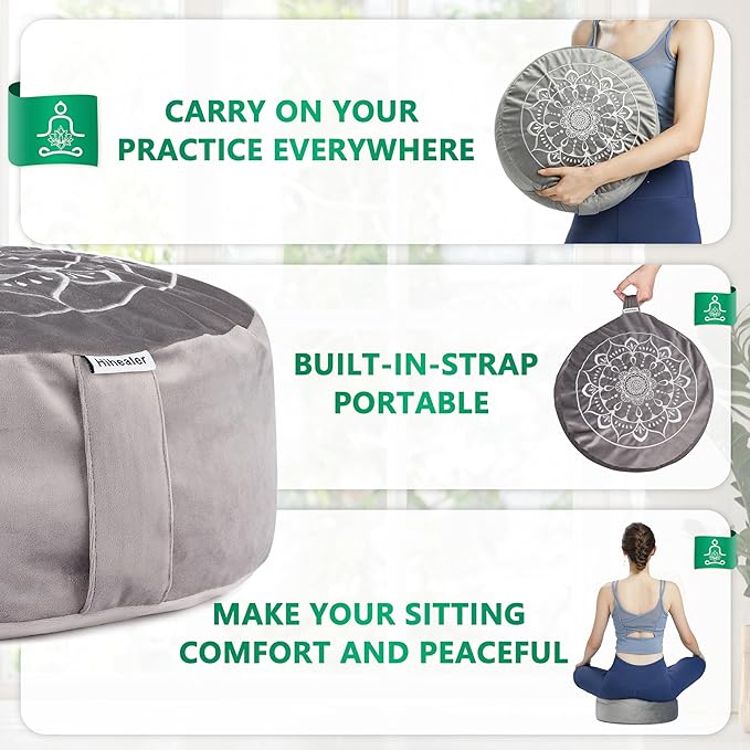 Hihealer Meditation Cushion, Traditional Tibetan Meditation Pillow Velvet Cover - Large Floor Cushion Seating for Adults - Yoga Buckwheat Bolster for Women、Moms - Bloomnest