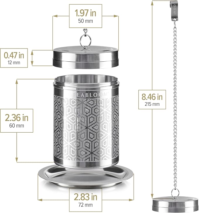Teabloom Elegant Stainless Steel Loose Leaf Tea Infuser – Tea Connoisseur's Choice for White, Green, Oolong, Black, and Herbal Teas – Geometric Blossom Design – Large Size - Bloomnest