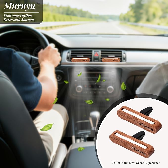 2-Pack Car Diffuser, Natural Sapele Wood Air Freshener Vent Clip for Essential Oils, Refillable Solid Wood Design (No Essential Oils) - Bloomnest