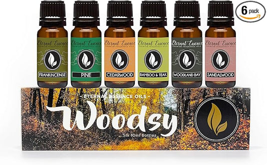Eternal Essence Oils Woodsy Premium Fragrance Oils Set - Including Pine, Cedar Wood, Sandalwood, Bamboo & Teak, Woodland Bay and Frankincense - Rustic and Woody Scented Oils (6 Pack) - Bloomnest