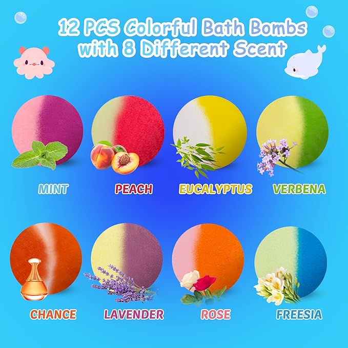 Bath Bombs for Kids, 12 Pcs Bath Bombs with Glow in The Dark Ocean Surprise Inside, Handmade Organic Bubble Bath Ball Gift Set for Boys and Girls, Gift for Birthday Christmas Easter - Bloomnest