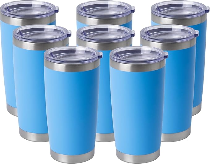 HASLE OUTFITTERS 20oz Stainless Steel Tumblers Bulk, Insulated Travel Cup with Lid, Double Wall Vacuum Coffee Mug for Cold & Hot Drinks 8 Pack, Royal Blue