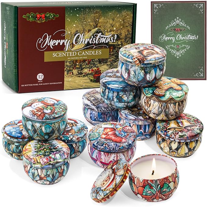 Christmas Candle Gifts Set,12 Pack Scented Candles for Women,300 Hour Long Lasting Natural Soy Wax Aromatherapy Candle, Christmas Gifts for Women - Bloomnest