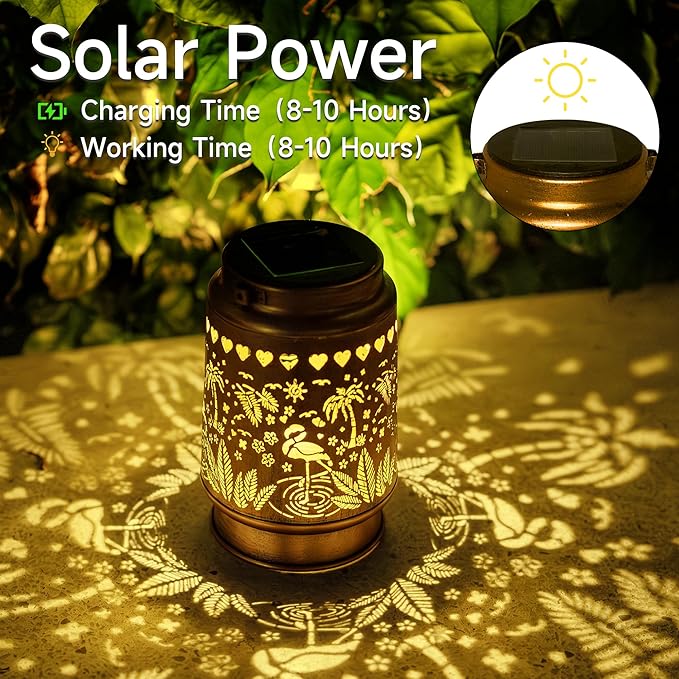 Lawn Social Solar Lanterns Outdoor Waterproof, Flamingos Metal Hanging Solar Lights for Outside, Garden Decor Birthday Gifts for Women Mom Grandma, Outdoor Lantern for Patio Yard Balcony Porch - Bloomnest