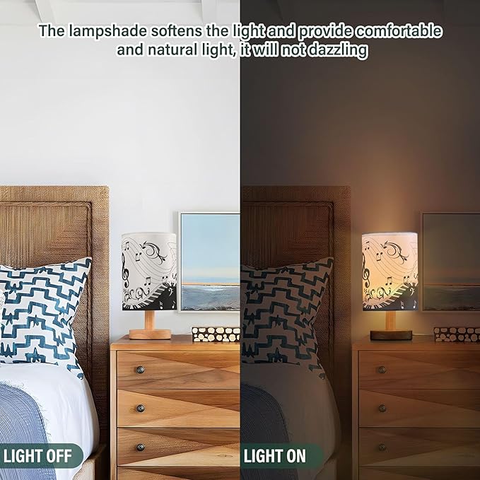Table Lamp Music Note Piano Keyboard with Floral Branch Pattern Musical Symbol Nightstand Lamp with Wood Base Fabric Lamp Shade Bedside Desk Lamp for Living Room Bedroom Kids Room Office - Bloomnest