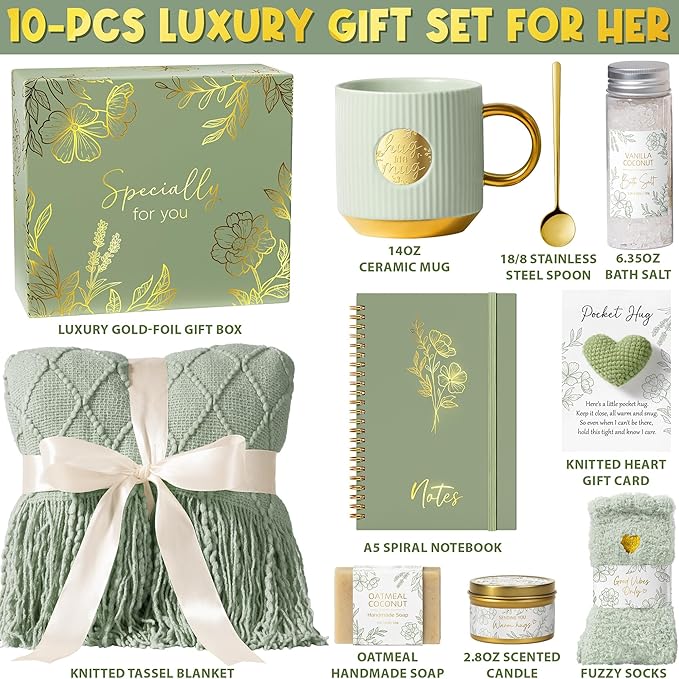 Self Care Gifts for Women Get Well Soon Gift Baskets, Birthday Gifts for Women Spa Care Package,Sympathy Inspirational Thinking of You Valentines Day Gift Set for Her Wife Girlfriend Mom Sister Friend - Bloomnest