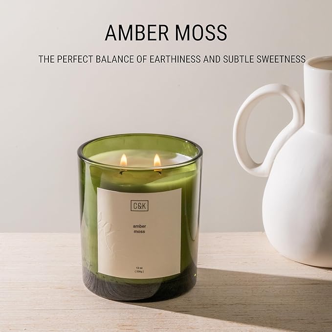 Craft & Kin 12oz Amber Moss Christmas Candle for Home | Premium Green Winter Scented Candles for Men | Made with Natural Soy | Holiday Candles Gifts for Men and Women | Nature Collection - Bloomnest