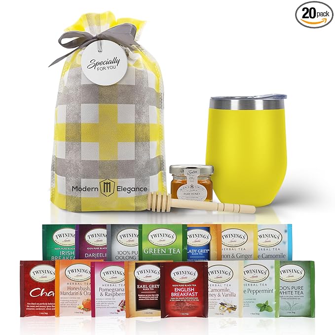 Tea Gift Set for Women & Men – Includes Assorted Teas, Elegant Mug & Honey (Yellow) - Bloomnest