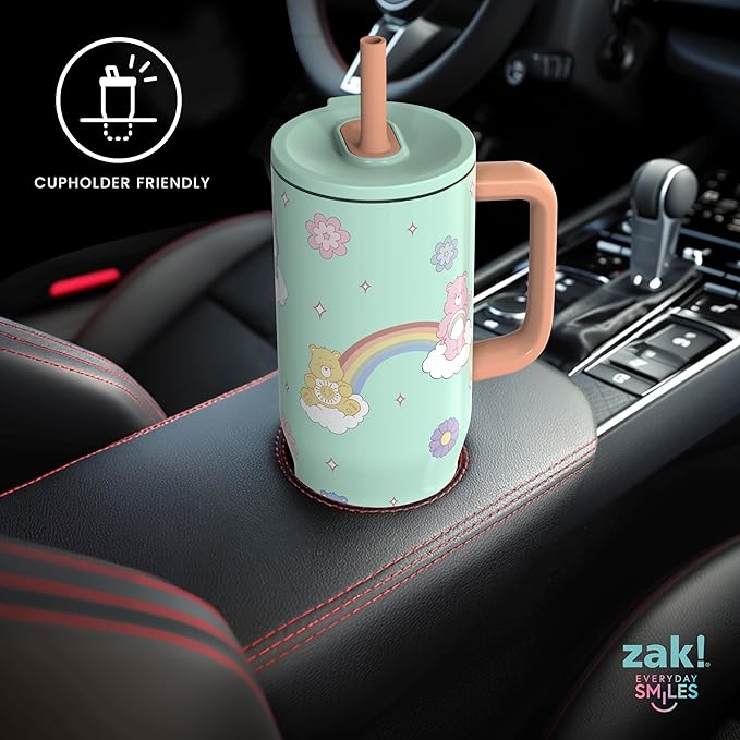 Zak Designs Care Bears Sutton Travel Tumbler for On the Go, 30oz Stainless Steel with Vacuum Insulation, Silicone Straw, and Carry Handle for Cold Drinks (Care Bears) - Bloomnest