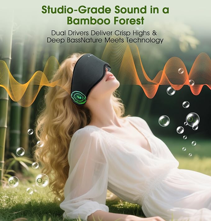 LC-dolida Bamboo Cotton Bluetooth Sleep Mask, 2 in 1 3D Soft Sleep Mask with Sleep Headphones, Sleep Eye Mask with Timming Setting, Blackout Sleeping Mask for Side Sleepers, Women Men, Grey - Bloomnest