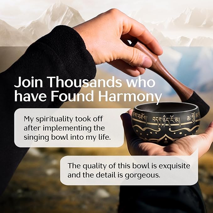 Handmade Tibetan Etched Singing Bowl Set with Case – Meditation Bowl & Sound Bowl with Cushion, Mallet & Guide – Stress Relief Instruments – Yoga Therapy Tools – Mindfulness Gift Set - Bloomnest