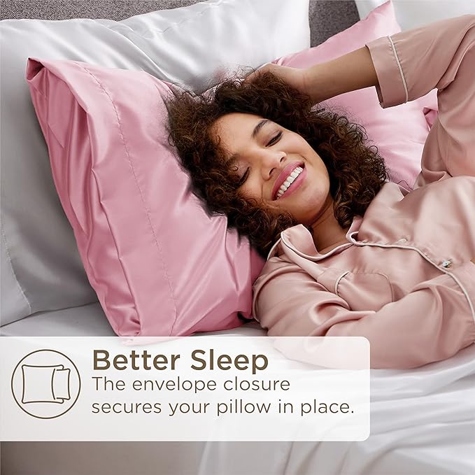 Bedsure Satin Pillowcase Standard Set of 4 - Pink Silky Pillow Covers for Hair and Skin 20x26 Inches, 4 Pack with Envelope Closure, Similar to Silk Pillow Cases, Gifts for Women Men - Bloomnest