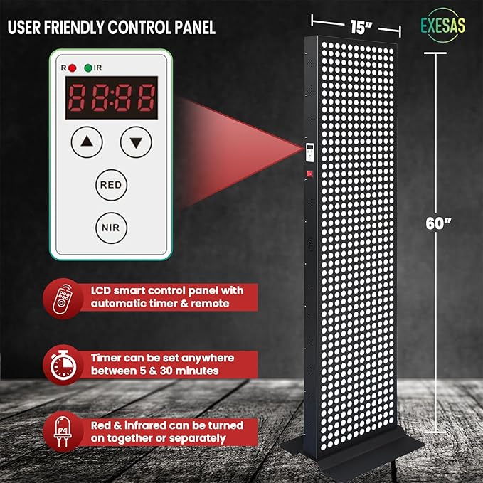 Red Light Therapy Device for Full Body, 630nm, 660nm, 810nm & 850nm, Near Infrared Dual-Chip Clinical Grade LED Panel for Smooth Skin, Weight & Pain Management and Overall Wellness (3000-Watt 600-LED) EXESAS