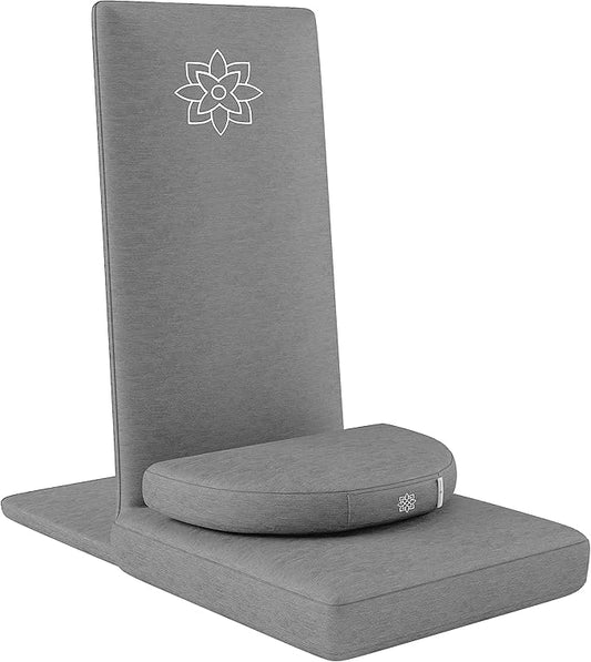 Mindful Modern Folding Pro Meditation Chair - Adjustable Meditation Seat with Back Support and Half Moon Buckwheat Meditation Cushion - Comfortable Mindfulness Living Room Floor Chair - Bloomnest