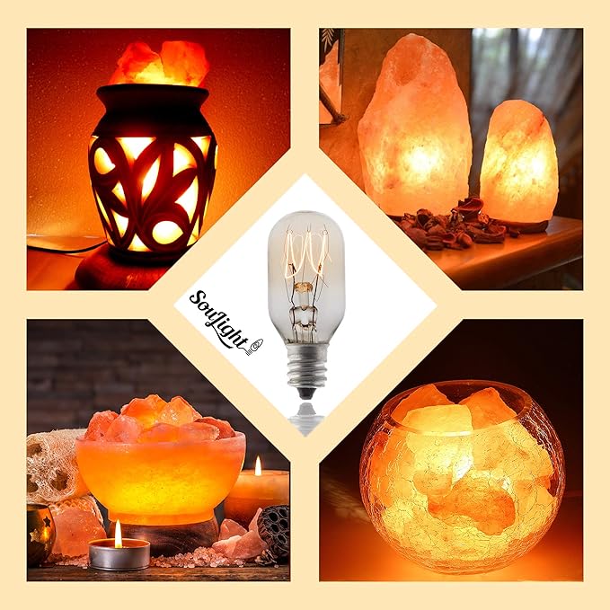 Salt Lamp Bulb -15 Watt Replacement Bulbs for Himalayan Salt Lamp & Baskets, Scentsy Plug-in & Wax Warmers, Night Lights. T20 E12 Socket with Candelabra Base, Clear, 8 Pack - Bloomnest
