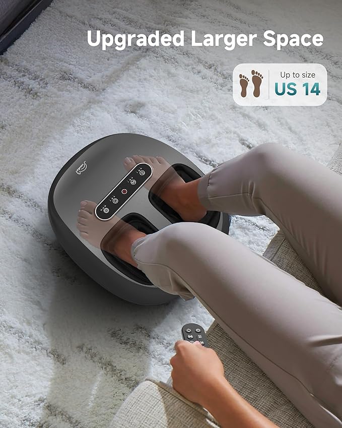 Foot Massager with Heat Compression Kneading Rolling Shiatsu Feet Massager for Plantar Fasciitis Neuropathy, Large Size 14" Remote Control Foot Heater/Heated Feet Warmer Gifts/Presents for Women,Men