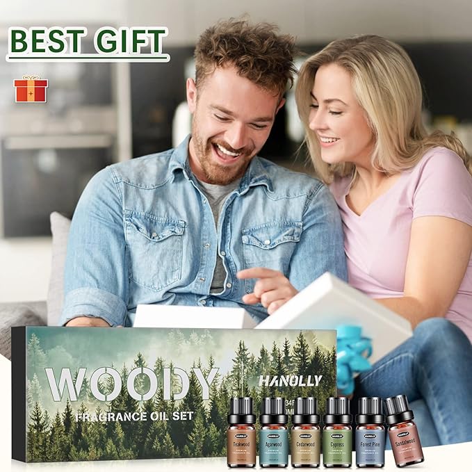 Woody Essential Oils Set, Woody Scents Fragrance Oil Aromatherapy Essential Oils Kit for Diffuser (6x10ML) - Sandalwood, Cedarwood, Teakwood, Agarwood, Cypress, Forest Pine Aromatherapy Oils - Bloomnest