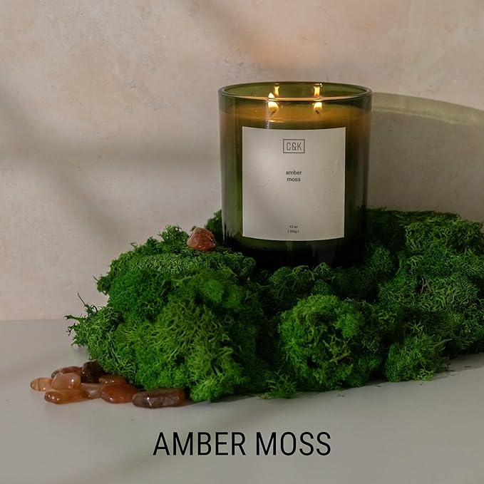 Craft & Kin 12oz Amber Moss Christmas Candle for Home | Premium Green Winter Scented Candles for Men | Made with Natural Soy | Holiday Candles Gifts for Men and Women | Nature Collection - Bloomnest