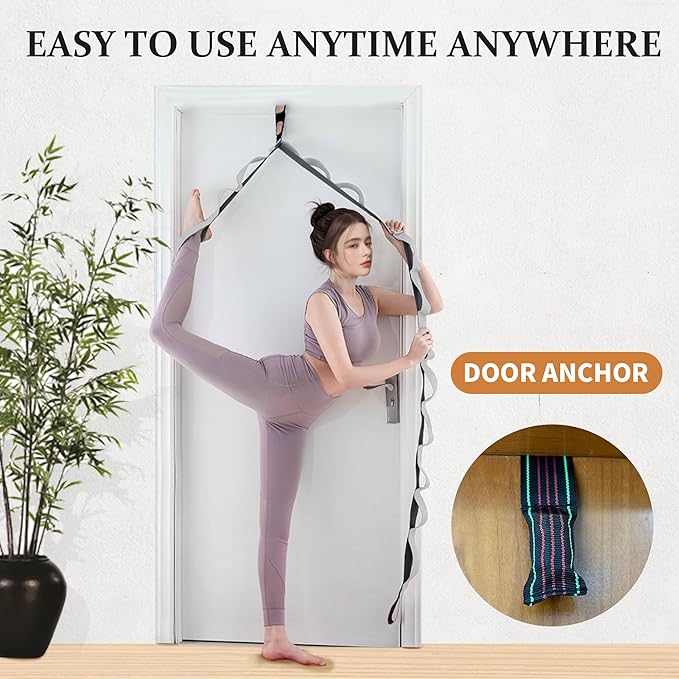 Stretching Strap Yoga Strap, 10 Loops Non-Elastic Stretch Bands Helps Women and Men Improve Flexibility for Home Workout, Physical Therapy, Pilates, Exercise, Dance, Comes with Door Anchor - Bloomnest