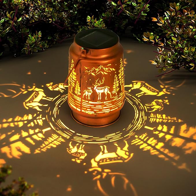 Solar Lanterns Outdoor Garden Decor, Gifts for Women, Mom, Grandma, Birthday, Thanksgiving, Decorative Waterproof Hanging Metal LED Light for Yard, Patio, Lawn, Landscape, Backyard (Deer) - Bloomnest