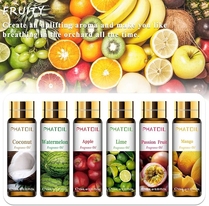 PHATOIL 9Pcs Fruity Fragrance Oil Gift Set, 10ml/0.33fl.oz Fragrance Oils for Soap, DIY Candle, Bath Bombs Making, Fruit Scented Oils for Diffusers for Home - Bloomnest