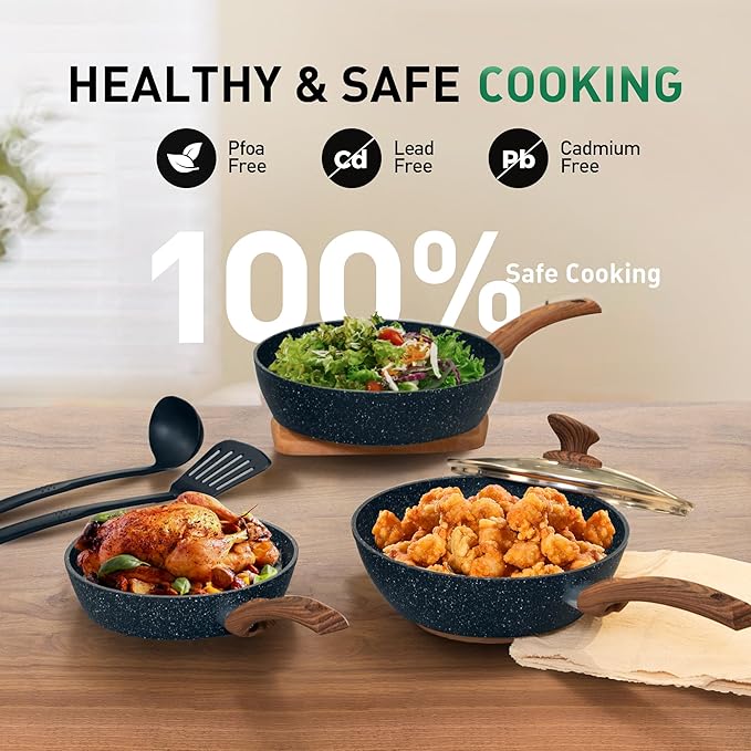 MAISON ARTS Pots and Pans Set Non Stick, Kitchen Cookware Sets Nonstick, 12 Piece Granite Cooking Pot and Pan for Induction, Stovetop, Blue - Bloomnest