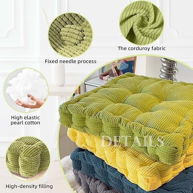 Large Square and Round Floor Pillows for Adults 2 Pack Meditation Floor Pillow Dark Grey Corduroy Floor Seat Pillows Cushion for Living Room Balcony Tatami Yoga,18x18 Inch - Bloomnest