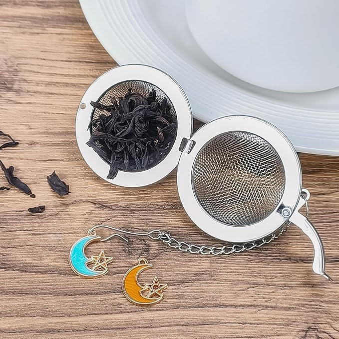 2Pcs Stainless Steel Mesh Tea Infuser, 2.1 inch Tea Ball with Moon and Star Pendant,Tea Strainer Tea Diffuser Tea Steeper for Filtering Tea,Tea Infusers for Loose Tea (Moon and Star, 2PC) - Bloomnest