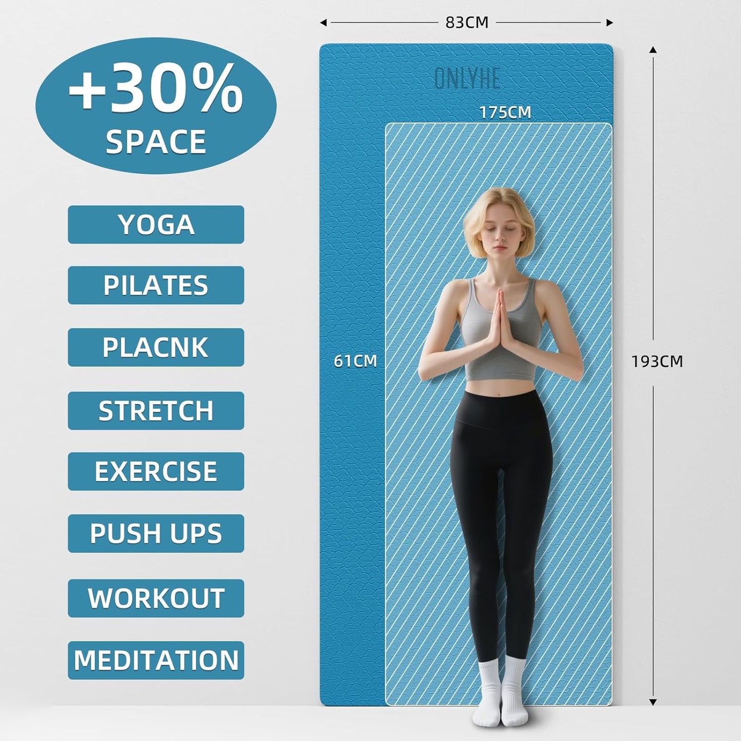 Extra Long & Wide Yoga Mat for Tall Men & Women,76''x32.6''x7mm - High Density TPE Non-Slip Both Sides, Lightweight 1.1kg with Superior Cushioning for gymnastics, Pilates, Home, Workout