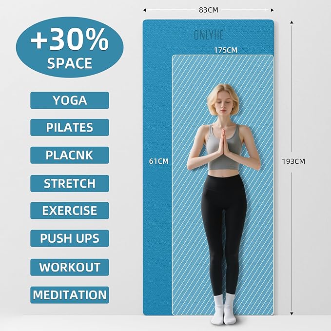 Extra Long & Wide Yoga Mat for Tall Men & Women,76''x32.6''x7mm - High Density TPE Non-Slip Both Sides, Lightweight 1.1kg with Superior Cushioning for gymnastics, Pilates, Home, Workout - Bloomnest