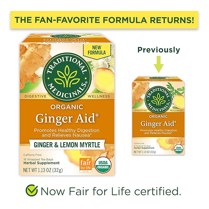 Traditional Medicinals Tea, Organic Ginger Aid, Promotes Healthy Digestion, 16 Tea Bags - Bloomnest