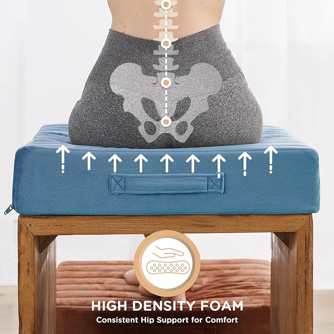 Codi Floor Cushions for Adults, Large Meditation Pillows with Thick Foam and Soft Tufted Covers, Washable Square Seating for Couch and Yoga Sitting, 22×22×5 Inch Blue