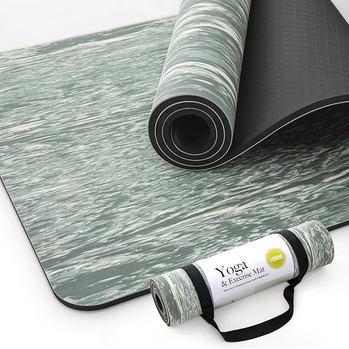 UMINEUX Extra Thick Yoga Mat, 2/5 Inch (10MM), Natural Rubber and TPE Non Slip Yoga Mats with Strap for Women Men, Eco Friendly Exercise Mat for Yoga, Pilates and Home Workout - Bloomnest