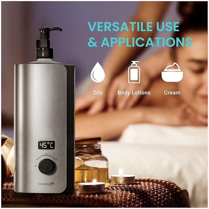 DERMALOGIC Massage Oil Warmer for Pro Spa Massage, Home Lotion Warmer with Digital Display, Real Time Temperature Oil Heater Beauty Salon Treatment Equipment, Metal Finish - Bloomnest