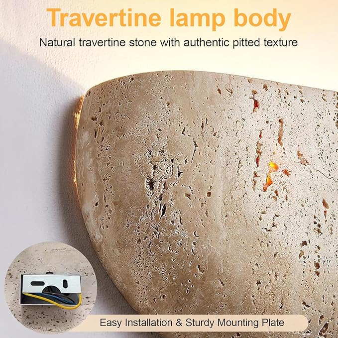Modern Marble Yellow Travertine Wall Sconce LED G9 3000K Wall Lamp Semi Circle Natural Stone Shade Wall Light Japanese Style Wabi-Sabi Art Lighting Fixture For Farmhouse, Foyer, Entryway, Sta - Bloomnest