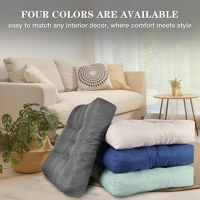 Dark Grey Square Floor Pillow Meditation Cushions, Large Floor Sitting 22"x22"x4.6", Tufted Cushions for Yoga Living Room Tatami Home Decor 1 Pack - Bloomnest