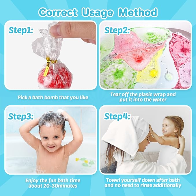8PCS Kids' Bath Bomb Surprises, Charming Metal Gift Box, This Toy Bath Bombs Set Features Natural Organic Fizzy Bubble Bath Bombs, Ideal as Christmas Stocking Fillers for Girls, Boys, and Toddlers. - Bloomnest