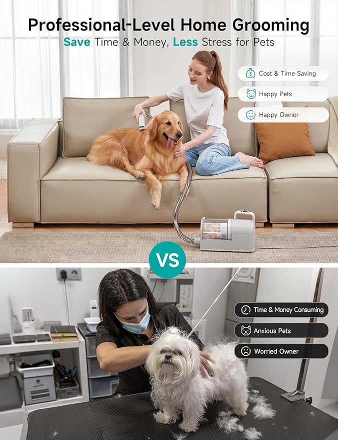 Hicozy S1+ Dog Grooming Vacuum, 12000Pa Minimum 50dB Quiet Dog Vacuum for Shedding Grooming with 2L Dust Cup, 6 Professional Pet Accessories with Clippers, Gray - Bloomnest