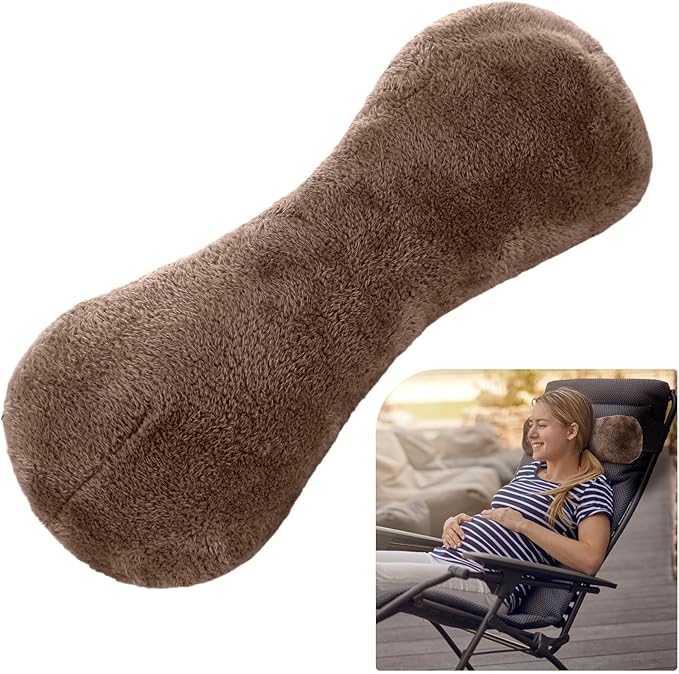 1 Pc Neck Pillow for Recliner Headrest Pillow Bone Shaped Chair Plush with Adjustable Strap Neck Support and Pain Relief Curve Head Cushion for Car Travel Airplane (Brown) - Bloomnest