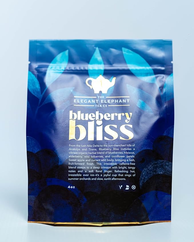 Blueberry Bliss Tea, Organic Loose Leaf Herbal Tea – Real Fruit, Summer Juice, Caffeine-Free, Refreshing Sweet Iced Drink – 4 oz Resealable Bag (Makes 50 Cups) - Bloomnest