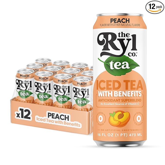 Ryl Iced Tea, Peach, Antioxidant Superblend, Zero Sugar, Low Carb, Zero Calorie Iced Tea, 16.0 Fl Oz (12-Pack) - Bloomnest