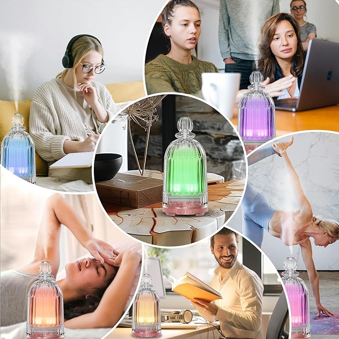 Glass Essential Oil Diffuser, Small Cool Mist Humidifier Glass Cover & Plastic Reservoir with 7 Color LED Lights, Auto Shut-Off for Home, Office, Spa 120ml(Copper Bottom) - Bloomnest