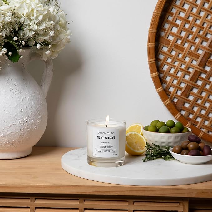 Outdoor Fellow Olive Citron Scented Candle – Highly Scented 8oz Jar Candle with Lemon, Citrus & Herbs – Non Toxic, Long Lasting Fragrance for Lemon Decor Accent in Home or Kitchen - Bloomnest
