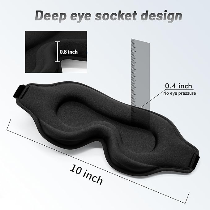 Sleep Eye Mask for Side Sleeper, Lash Extensions 3D Contoured Cup Sleeping Mask for Men Women, Travel Blackout Night Blindfold Eye Shade Cover with Adjustable Strap (Black-Side Sleeper) - Bloomnest